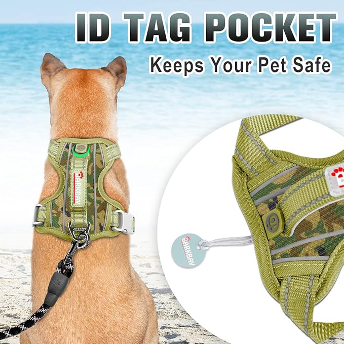 BARKBAY No Pull Dog Harness Large Step in Reflective Dog Harness with Front Clip and Easy Control Handle for Walking Training Running with ID tag Pocket(Camo