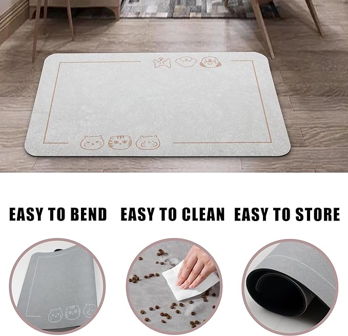 YCT Cat Pet Food Mat 16.9"x24" Gray