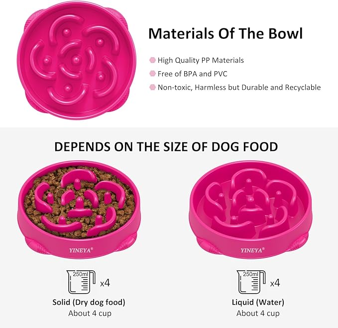 4 Cups Slow Feeder Dog Bowls Large Breed 1Pcs(Rosered)