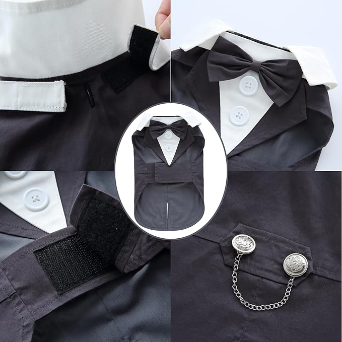 Puppy Tuxedo with Detachable Bowtie Prom Wedding Formal Wear Prince Costume for Small Dog (Large