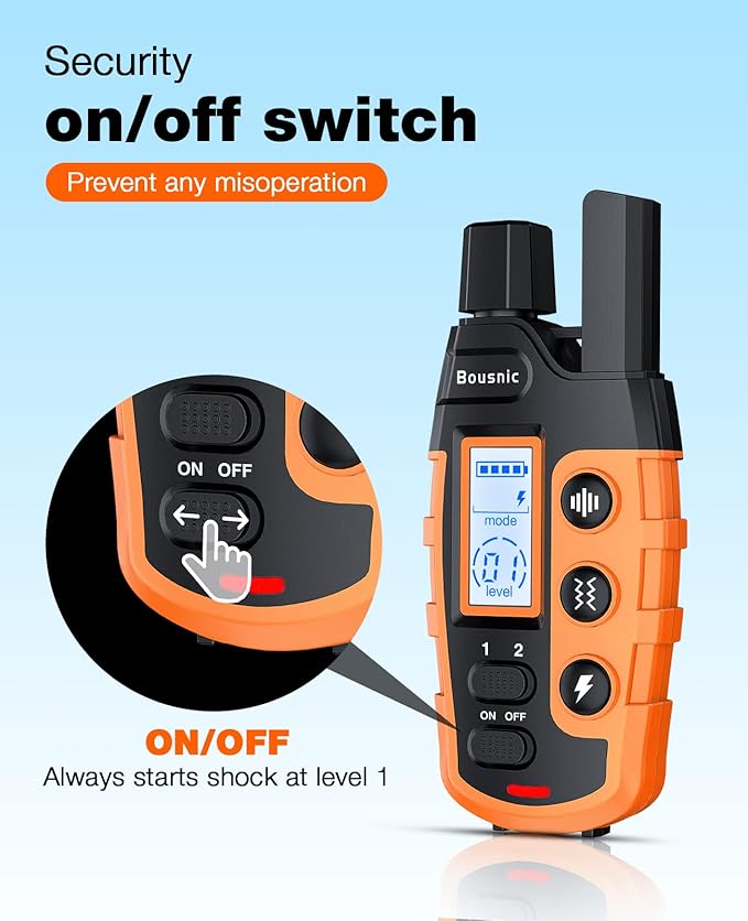 Bousnic Dog Shock Collar 3300Ft Dog 5-120lbs Small (1-8), Vibration(1-16), Shock(1-99) (Orange)