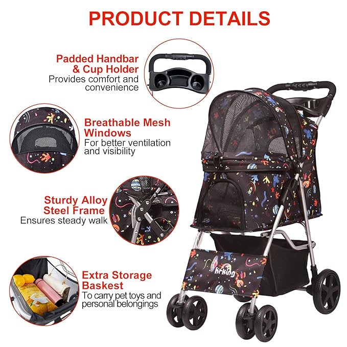 Pet Stroller 4 Wheel,