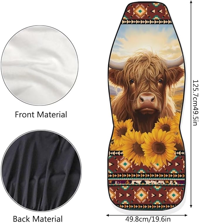 Highland Cow Sunflower Car Seat Covers for Front Seats SUV Truck Van Sedans Aztec Bucket Seat Covers for Women Men