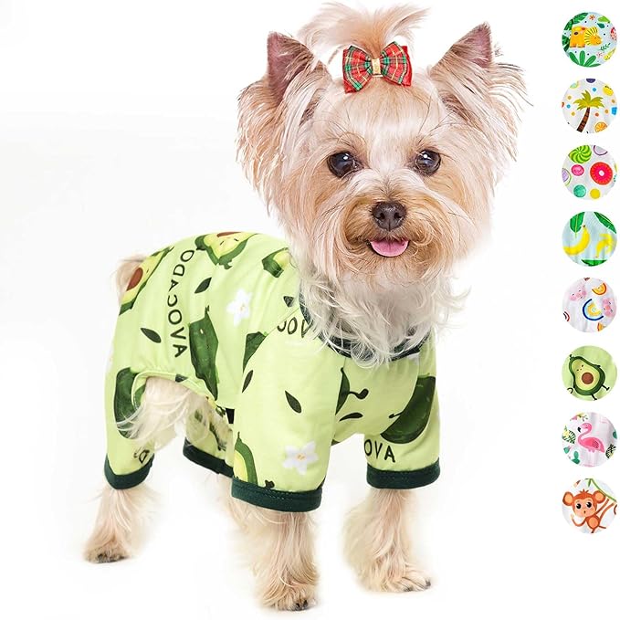 Dog Pajamas Pjs Spring Summer Dog Clothes for Small Dogs Girl Boy Soft Stretchy Puppy Clothes Onesie Cat Pet Jammies Outfit (Avocado