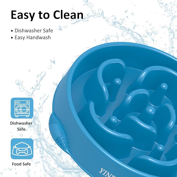 4 Cups Slow Feeder Dog Bowls Large Breed 1Pcs (Blue)