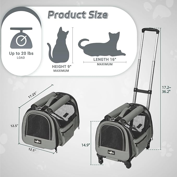 Cat Carrier with Wheels 20 lbs,