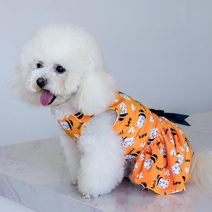 CuteBone Dog Dresses Velvet Holiday Small Dogs Clothes Onesie Pet Apparel Girl Puppy Skirt with Bow Hair Rope CVA28XS