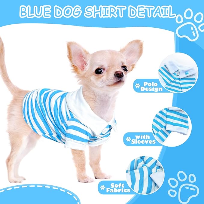 2 Pieces Dog Shirts for Small Dogs Boy Girl Stripe Dog Clothes Spring Summer Chihuahua Yorkie Clothes Soft Pet T-Shirt Extra Small Dog Clothes Puppy Kitten Clothes (Small