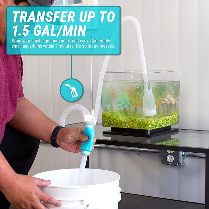 TERA PUMP TRFTCLN Aquarium Gravel Cleaner (BPA Free) Aquarium Sand Cleaner/Water Siphon with Long Nozzle & Water Flow Controller (10-20 Gallon