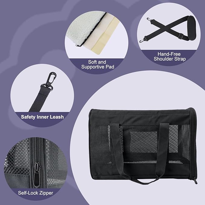 Prodigen Cat Carrier Dog Carriers for Small Dogs Soft Slided Airline Approved Collapsible Pet Travel Carrier (16.3" L 11.8" H 12.4" W)