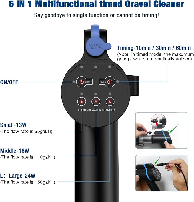 Electric Aquarium Vacuum Gravel Cleaner 24W Fish