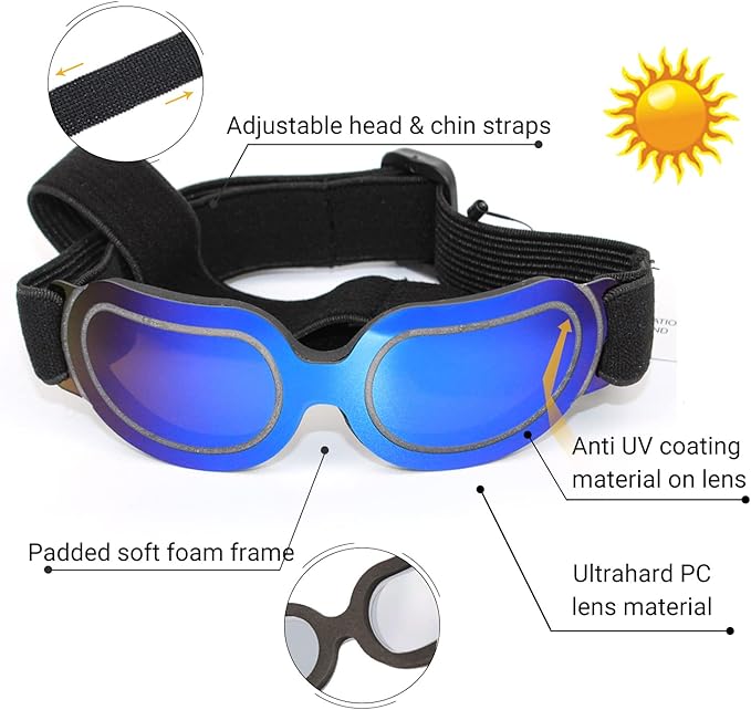 ENJOYING Dog Sunglasses Small Dog Goggles Anti-UV Doggy Glasses for Small Dogs Big Cats Impact/Wind/Dust/Fog Proof Puppy Eye Protection