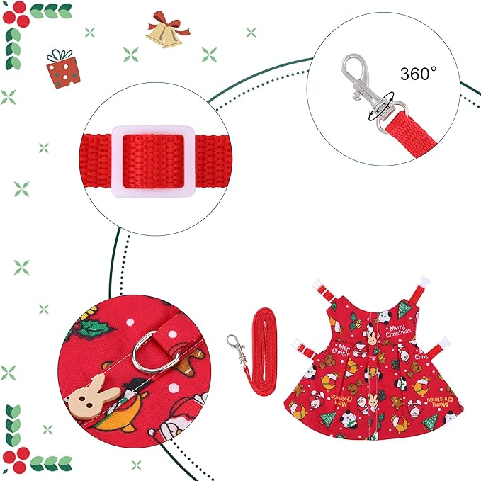 Adjustable Christmas Rabbit Harness and Leash Set