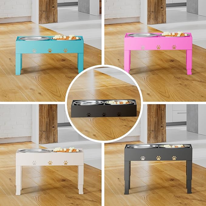 Elevated Dog Bowls 5 Height Adjustable with 2 Stainless Steel Dog Food Bowls Stand Non-Slip No Spill Dog Dish Raised Dog Bowl Adjusts to 3.1” 9”, 10”, 11”, 12”