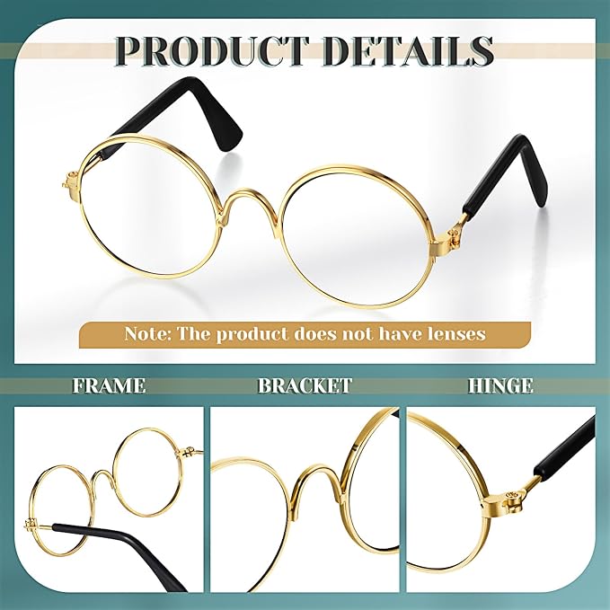Dog Sunglasses Retro Pet Glasses Doll Glasses Classic Round Dog Glasses Metal Cat Puppy Eye Wear Hippie Costumes for Cats and Dogs