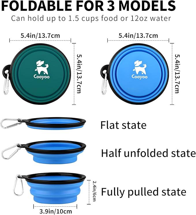 COOYOO Collapsible Dog Bowl 2 Pack 2 Carabiners