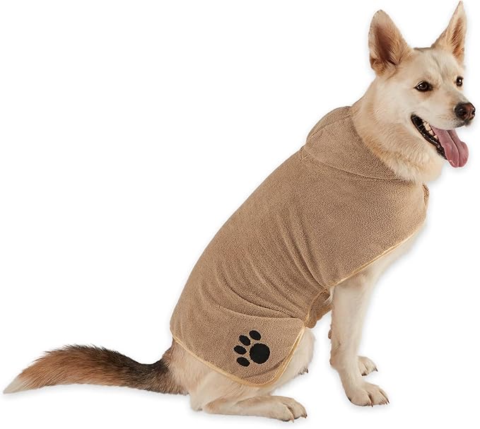 Bone Dry Pet Robe Collection Embroidered Absorbent Microfiber Bath Robe with Adjustable Closure