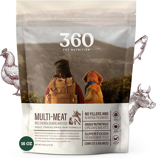 360 Pet Nutrition Raw Freeze-Dried Dog Food Omega-3, Fruit&Veg, 16oz Food/Bites/Kibble