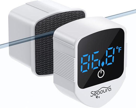 2-in-1 Mini Aquarium Magnetic Cleaner with Digital Aquarium Thermometer 1-30 Gallons