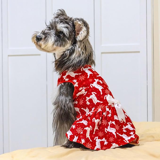 CuteBone Dog Dresses Velvet Holiday Small Dogs Clothes Onesie Pet Apparel Girl Puppy Skirt with Bow Hair Rope CVA29XXS