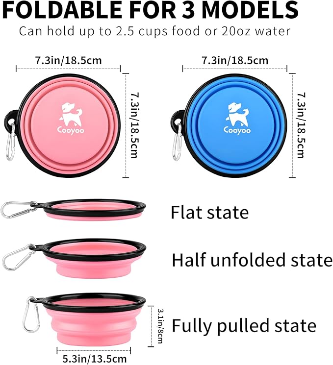 COOYOO Collapsible Dog Bowl 2 Pack 2 Carabiners