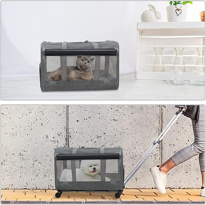 GJEASE Large Pet Rolling Carrier with Wheels for Up to 35 LBS