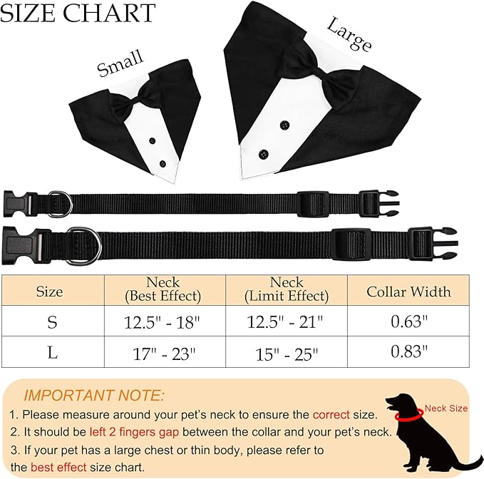 Dog Tuxedo Dog Suit Dog Wedding Bandana Collar with Bow Tie 15”-25”)