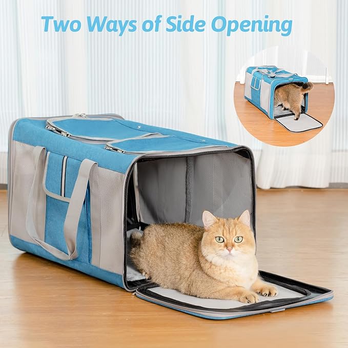 Sedioso Large Cat Carrier for 2 Cats 24x 14x 16in Pet 40lbs, All-Sided