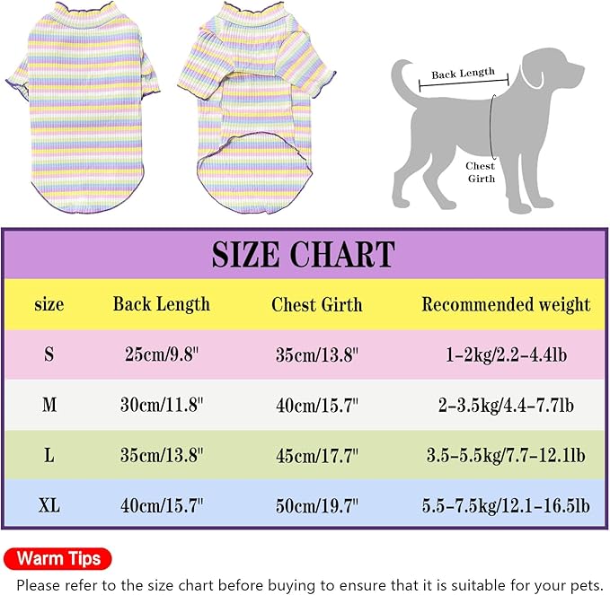 Small Medium Dog Clothes Rainbow Striped Dog Shirts Stretchable Long Sleeve Cat T-Shirt Pet Outfits for Chihuahua Yorkie Teddy (Purple Edge, Small)