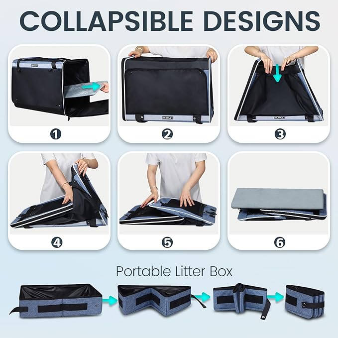 Petskd Extra Large Cat Carrier for 55LBS Pet Car Travel with Litter Box 24"x17"x17" Soft 5 Breathable