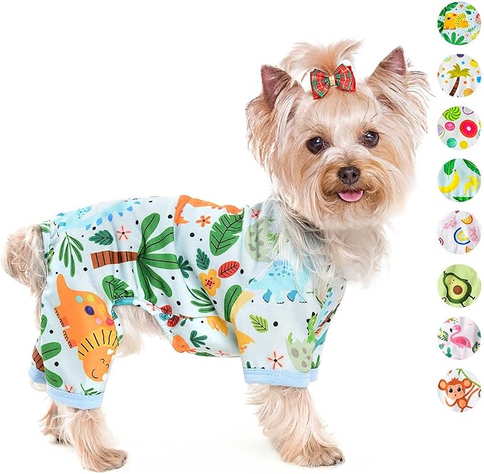 Dog Pajamas Pjs Spring Summer Dog Clothes for Small Dogs Girl Boy Soft Stretchy Puppy Clothes Onesie Cat Pet Jammies Outfit (Blue Dinosaur