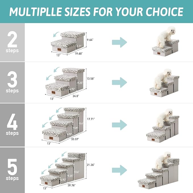 C0ZY KISS Dog Storage Stairs for Bed 18" H 33x13x17.71in, Leopard, 4 Tiers