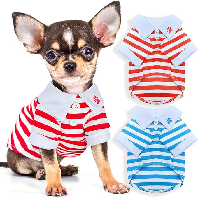 2 Pieces Dog Shirts for Small Dogs Boy Girl Stripe Dog Clothes Spring Summer Chihuahua Yorkie Clothes Soft Pet T-Shirt Extra Small Dog Clothes Puppy Kitten Clothes (Small