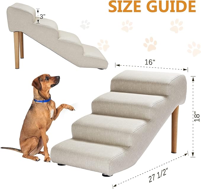 Senneny Imitation linen Faux Leather Dog Stairs 150 lbs, 4 Step