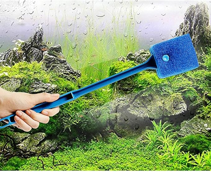 2 Pieces Aquarium Cleaning Brush Fish Tank Cleaning Brush Double-Sided Sponge Brush Long Handle Fish Tank Scrubber for Aquariums and Home(Blue