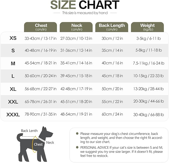 Dog Anxiety Jacket, Dog Shirt with Turtleneck, Breathable Calming Vest, Indoor and Outdoor Separated Pet Jacket (Military green, XXX-Large)