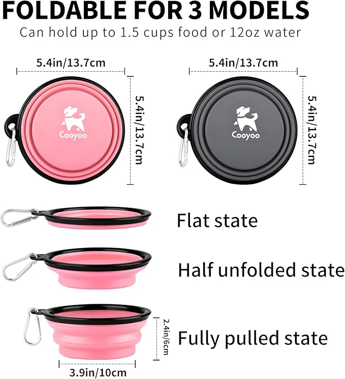 COOYOO Collapsible Dog Bowl 2 Pack 2 Carabiners
