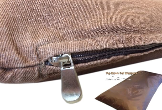 DIY Durable Brown Denim Fabric Heavy Duty Dog Bed Pillow Cover + Internal Waterproof Resistant Case for Medium Large Dogs 47''x29'')