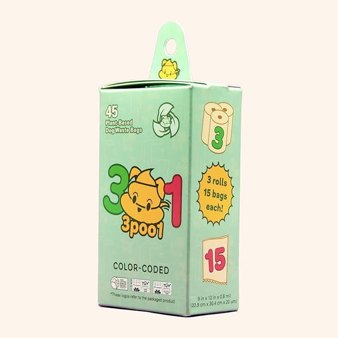 Color-Coded Dog Poop Bags 45 bags (3 rolls)