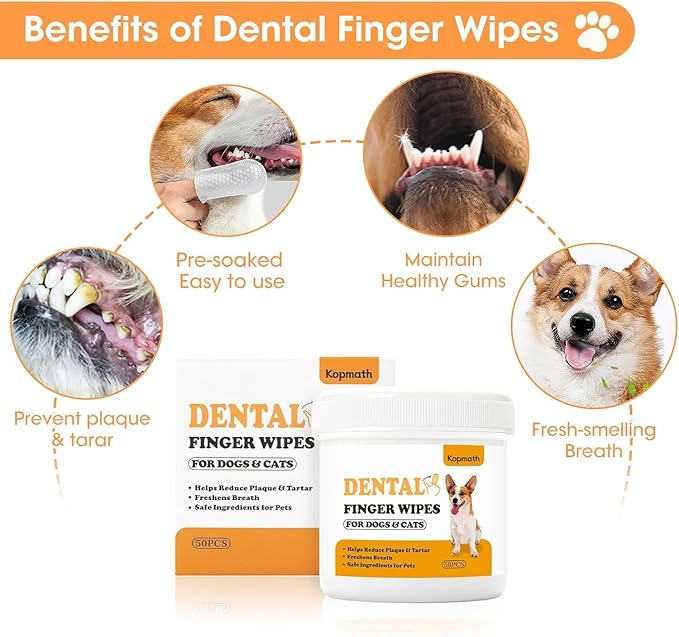 Teeth Cleaning Finger Wipes Cats,50 Ct,Unscented