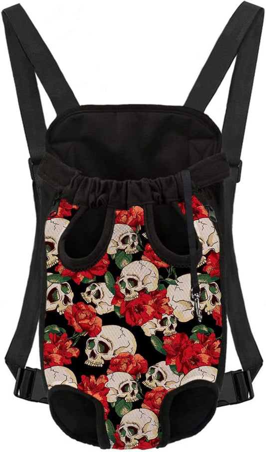 Cool Skull with Flower Image Design Dog Front-Facing Pet Carrier Backpack