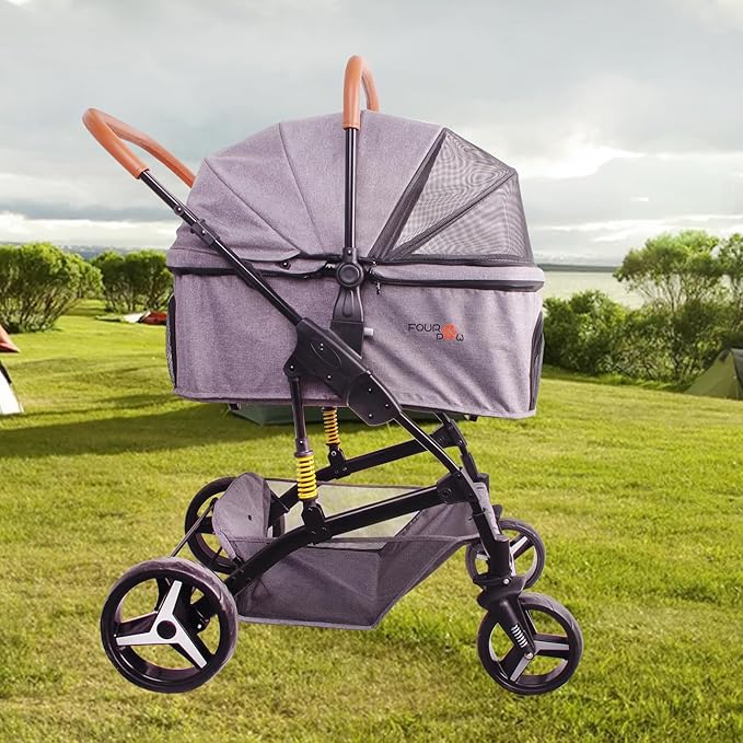 Pet Stroller Up to 55lbs Folding Lightweight Dog Stroller Cat Travel Stroller 600D Linen 360° cardan 3-in-1 Jogger