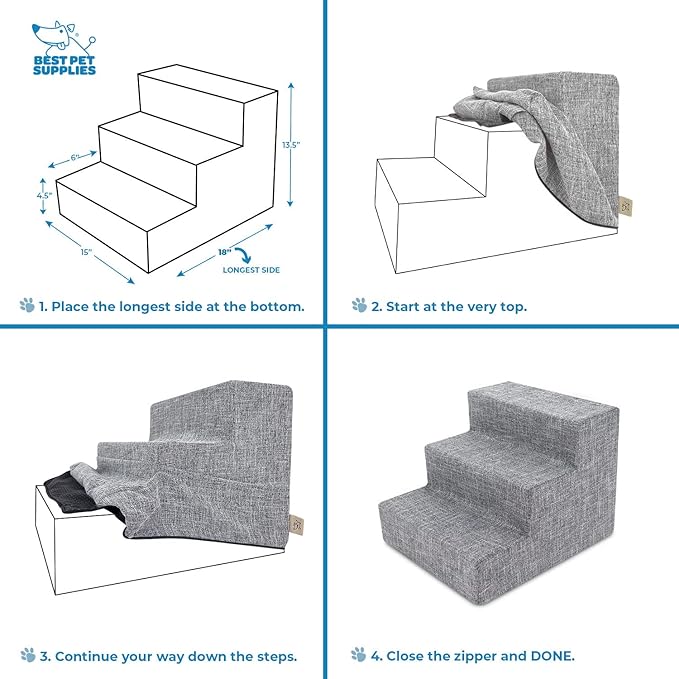 Best Pet Supplies Foam Pet Steps Cover for Small Dogs and Cats 3-Step (Cover