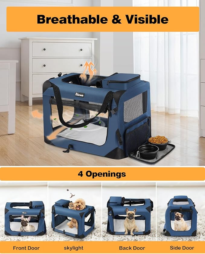 Extra Large Dog Crate with 2 Foldable Bowl 40 Inch (40" L 27" W 27" H,