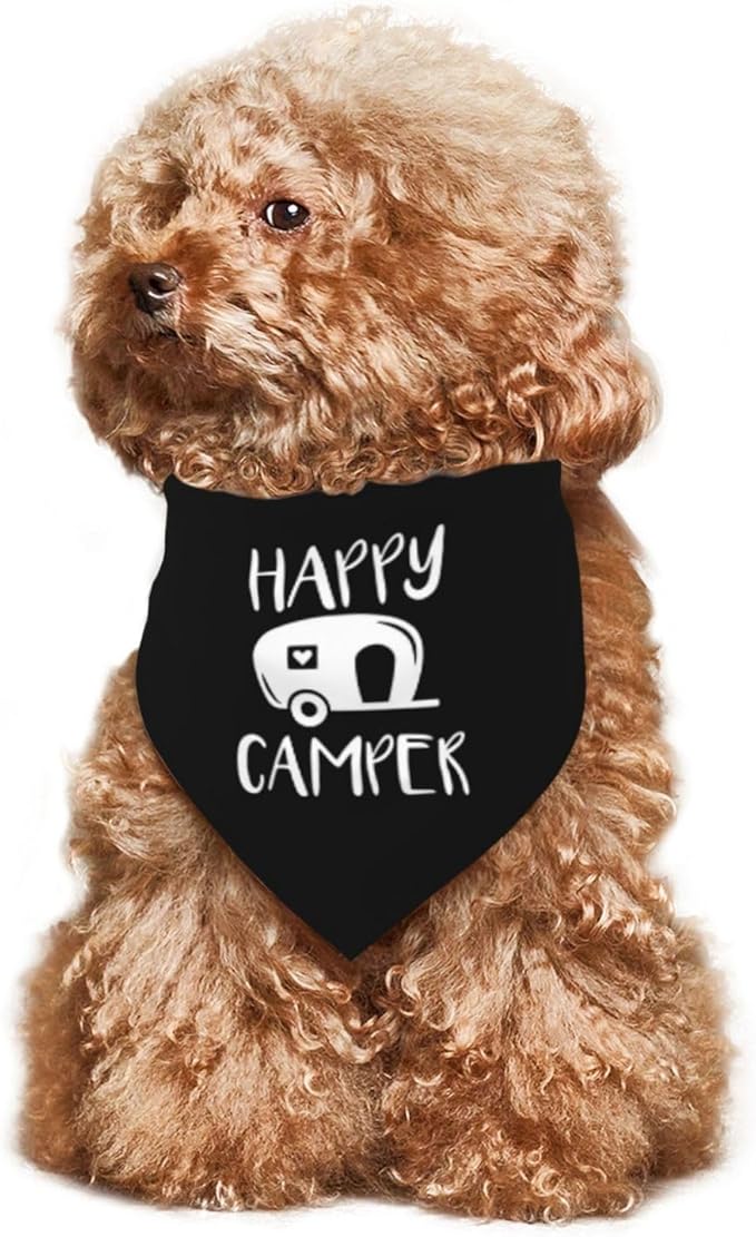 Happy Camper Summer Dog Bandana,Adorable puppy accessory for The avid camper ,Pet Neckerchief for Pets Daily Wear Photo Prop Party Supplies,Funny Cute Dog Bandana (Black)