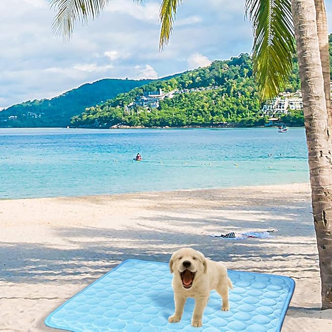 VeMee Summer Cooling Mat for Dogs Cats Ice Silk Self Dog Cooling Mat Breathable Pet Crate Pad Portable & Washable Pet Cooling Blanket for Outdoor or Home (28 X 22in