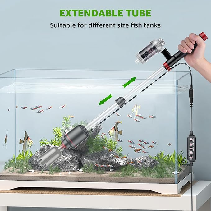 Aquarium Vacuum Gravel Cleaner: 24W Electric Fish Tank Vacuum Gravel with Strong Suction for Automatic Water Change