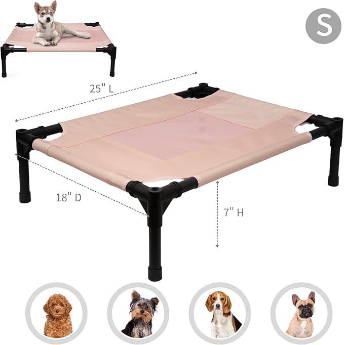 Small Elevated Dog Bed Outdoor Waterproof Use,Pink,24 * 18 * 7 inches