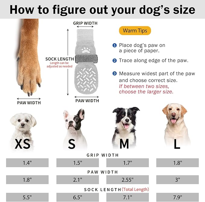 SCENEREAL Dog Socks to Prevent Licking Paws for Hot Pavement, Anti Slip Long Dog Grip Socks for Hardwood Floors, Dog Shoes Booties&Paw Protector for Small Medium Large Senior Dog, Pet Socks for Wounds
