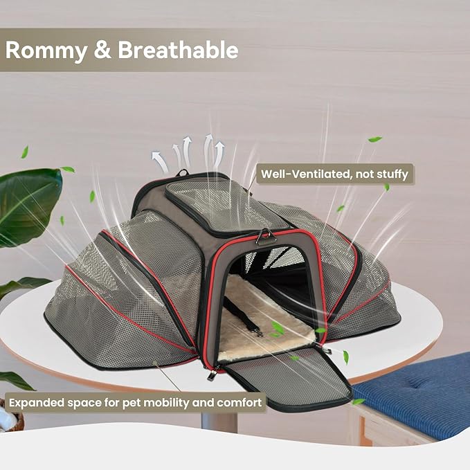 Petsfit Airline Approved Expandable Large Cat Carrier Small Dog Carrier 17" x 11" x 11" Collapsible